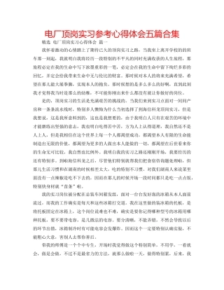 电厂顶岗实习参考心得体会五篇合集 