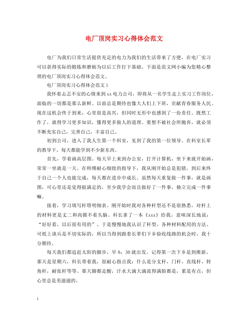 电厂顶岗实习心得体会范文 _第1页