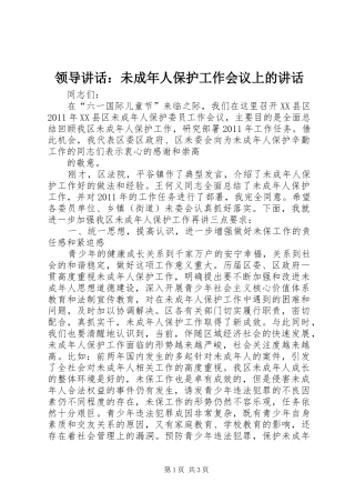 领导讲话发言：未成年人保护工作会议上的讲话发言