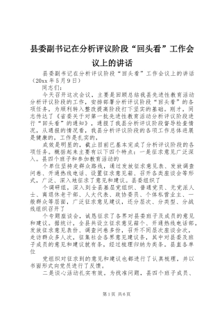 县委副书记在分析评议阶段“回头看”工作会议上的讲话发言
