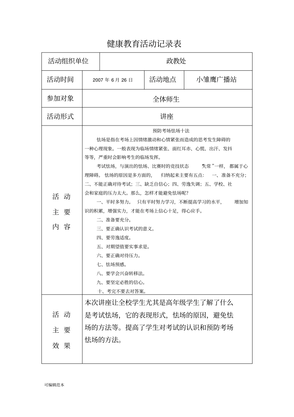 健康教育活动记录表_第3页