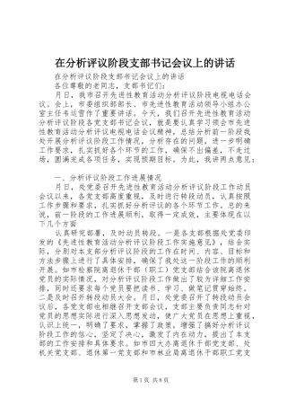 在分析评议阶段支部书记会议上的讲话发言