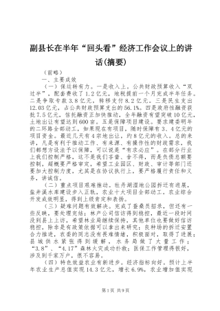 副县长在半年“回头看”经济工作会议上的讲话发言(摘要)