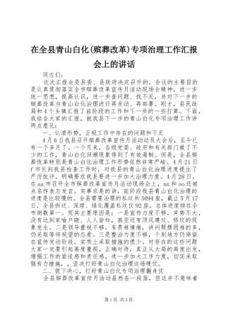 在全县青山白化(殡葬改革)专项治理工作汇报会上的讲话发言