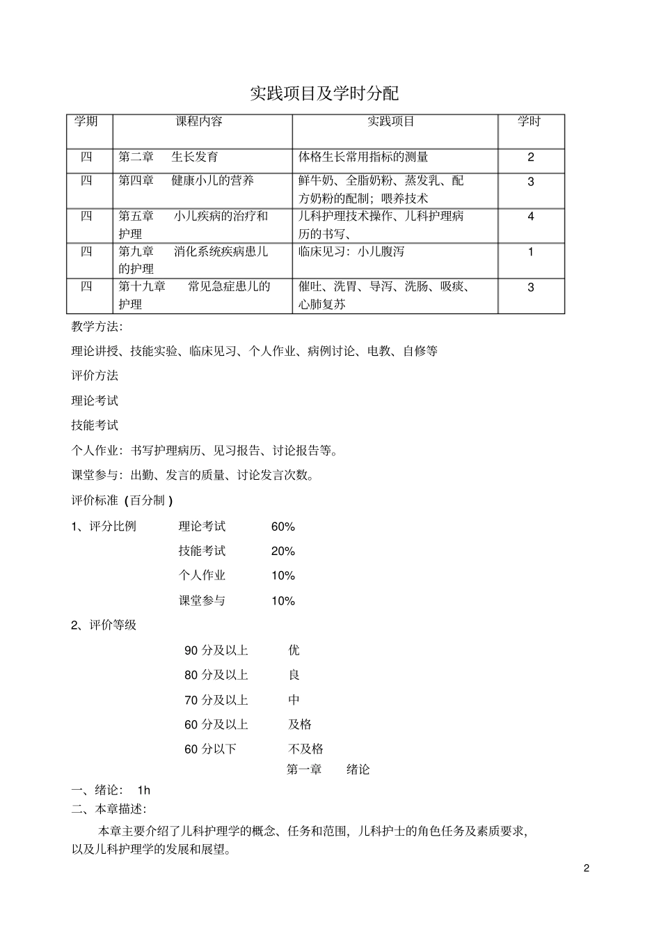 儿科护理学教学大纲_第2页