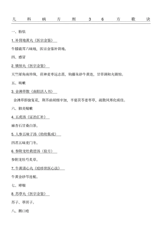 儿科病方剂36方歌