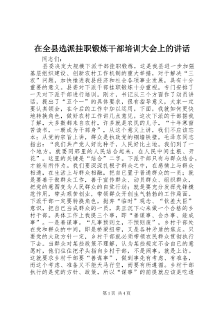 在全县选派挂职锻炼干部培训大会上的讲话发言