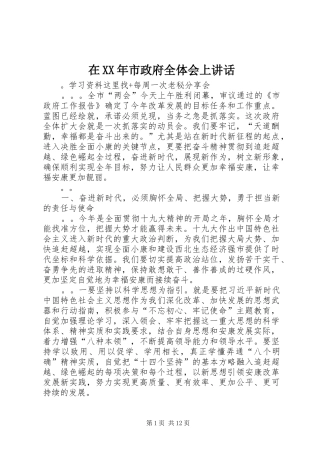 在XX年市政府全体会上讲话发言