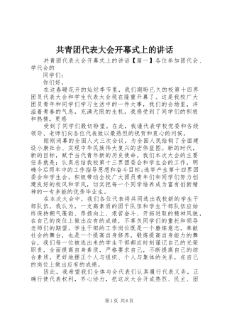 共青团代表大会开幕式上的讲话发言