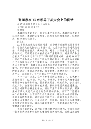 张田欣在XX市领导干部大会上的讲话发言