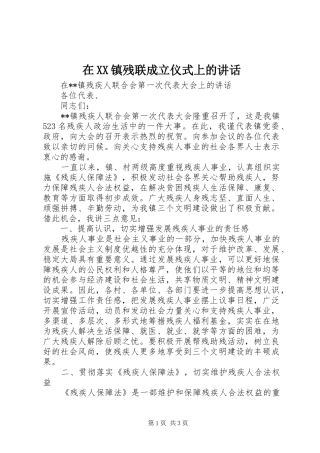 在XX镇残联成立仪式上的讲话发言