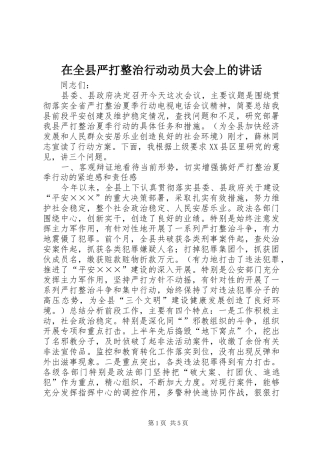 在全县严打整治行动动员大会上的讲话发言