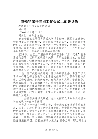 市领导在共青团工作会议上的讲话发言新