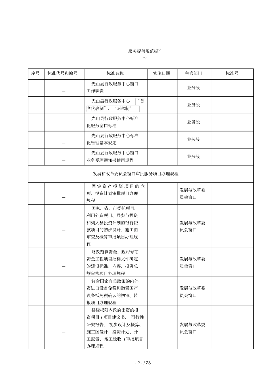 光山行政服务中心服务提供标准体系明细表_第2页