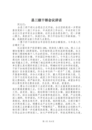 县三级干部会议讲话发言
