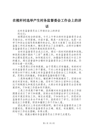 在桅杆村选举产生村务监督委会工作会上的讲话发言