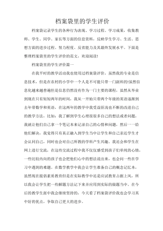 档案袋里的学生评价