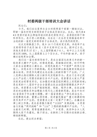 村委两级干部培训大会讲话发言
