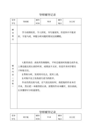 全员育人导师制导师辅导记录