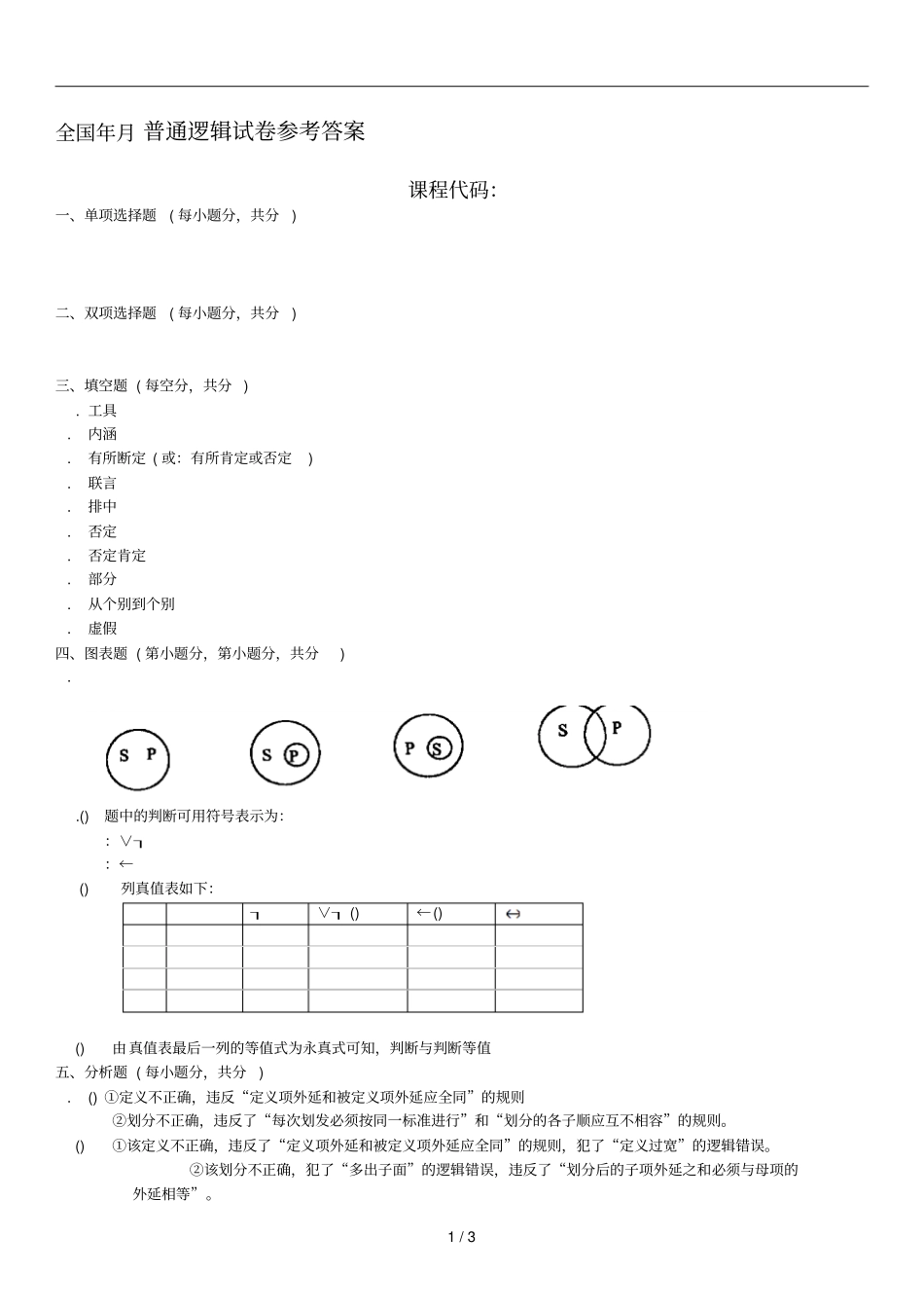 全国4月普通逻辑试题参考答案_第1页