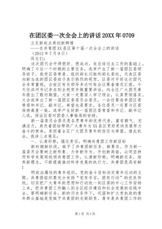 在团区委一次全会上的讲话20XX年0709