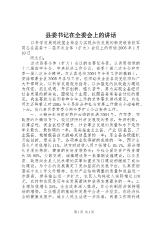 县委书记在全委会上的讲话发言
