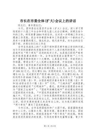市长在市委全体(扩大)会议上的讲话发言