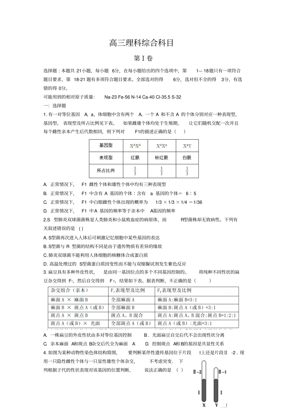 全国卷理综模拟3模板_第1页