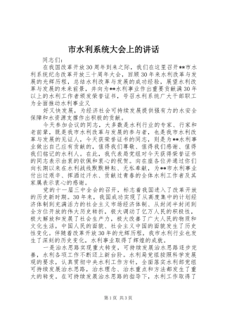 市水利系统大会上的讲话发言