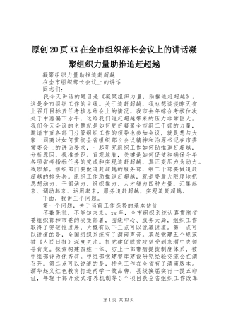 原创20页XX在全市组织部长会议上的讲话发言凝聚组织力量助推追赶超越