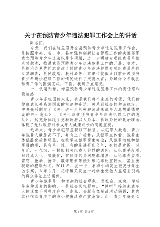 关于在预防青少年违法犯罪工作会上的讲话发言