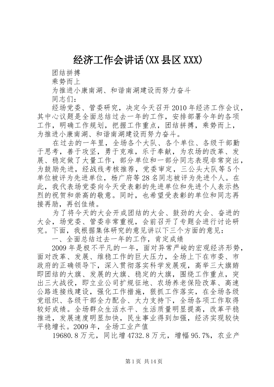 经济工作会讲话发言(XX县区XXX)_第1页