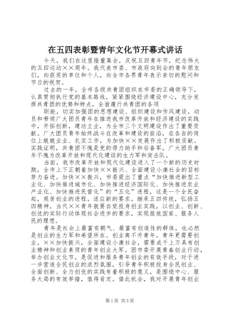 在五四表彰暨青年文化节开幕式讲话发言
