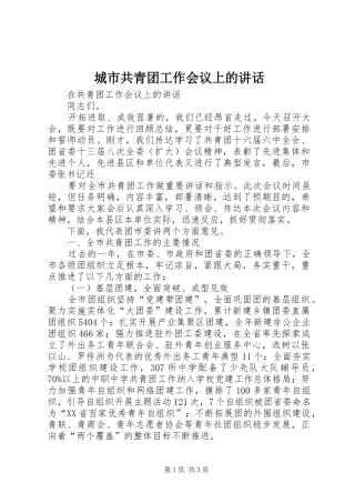 城市共青团工作会议上的讲话发言