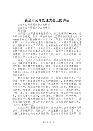 在全市公开处理大会上的讲话发言