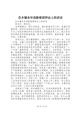 在乡镇本年迎新春团拜会上的讲话发言