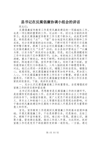 县书记在反腐倡廉协调小组会的讲话发言