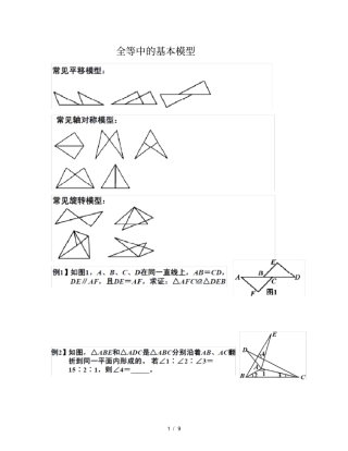 全等三角形中的基本模型练习