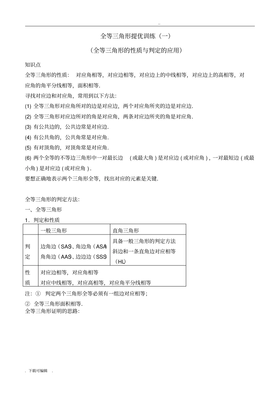 全等三角形培优训练一整理_第1页