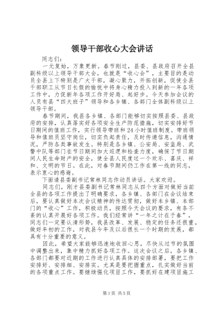 领导干部收心大会讲话发言