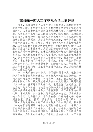 在县森林防火工作电视会议上的讲话发言