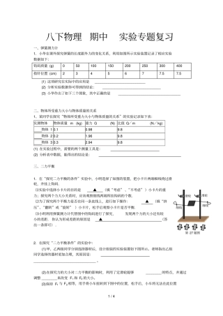 八下物理期中试验专题复习考试