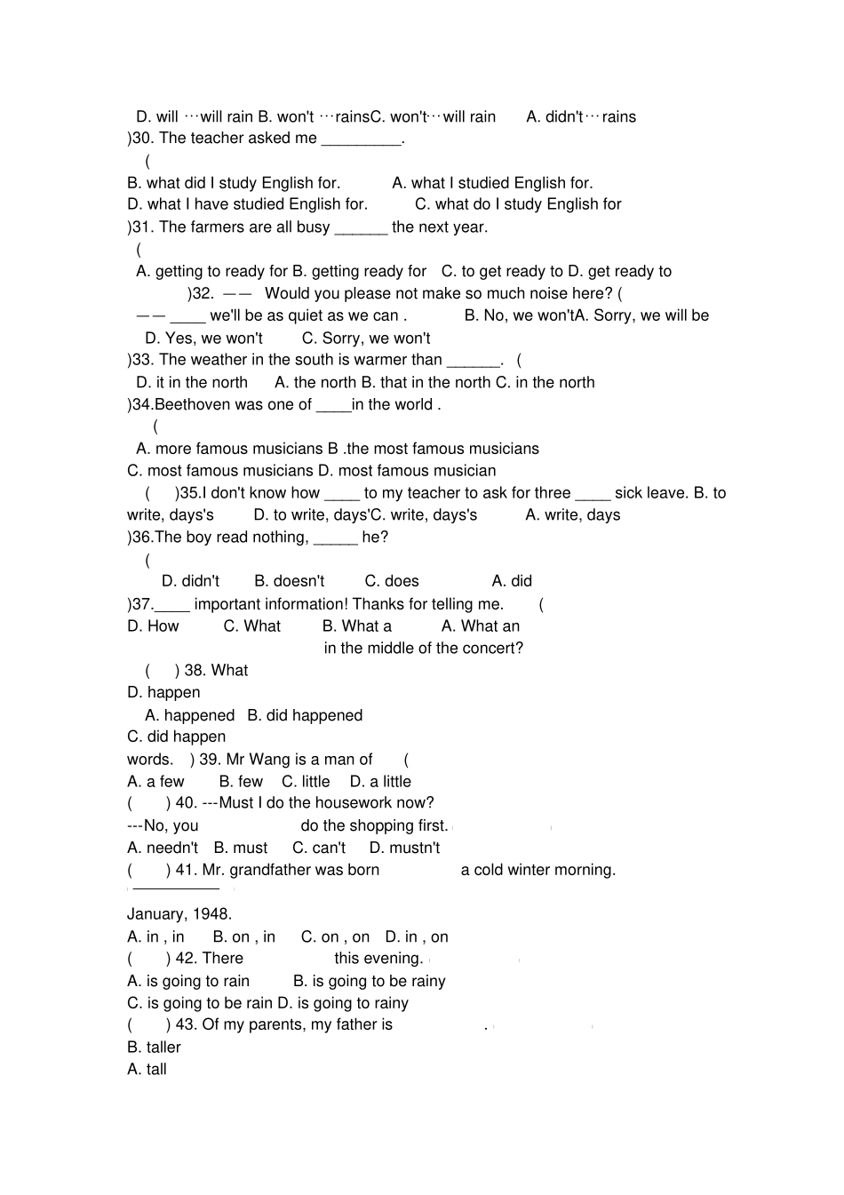 八年级上英语选择题专练经典例题_第3页