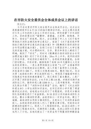 在市防火安全委员会全体成员会议上的讲话发言