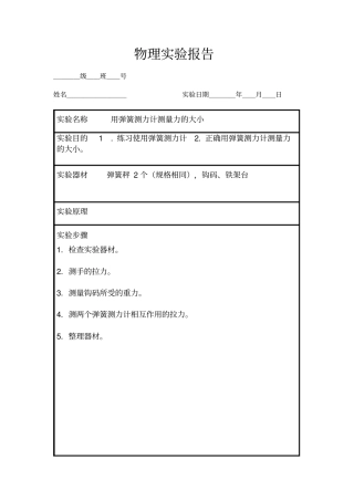八年级下册物理试验报告单