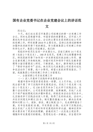 国有企业党委书记在企业党建会议上的讲话发言范文