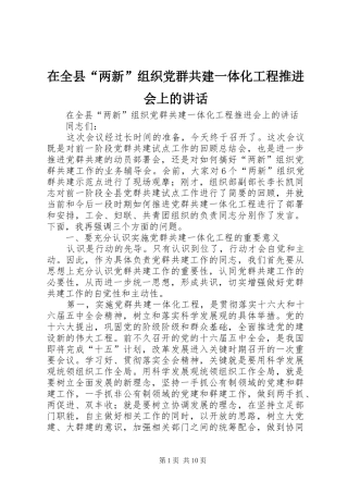 在全县“两新”组织党群共建一体化工程推进会上的讲话发言
