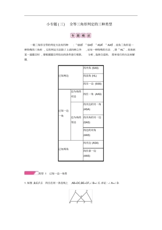 八年级数学上册全等三角形小专题三全等三角形判定的三种类型试题新版新人教版