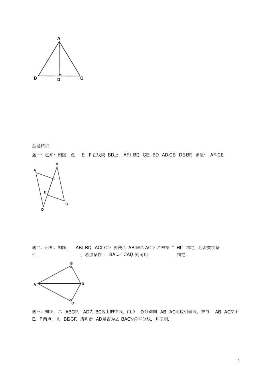 八年级数学上册第7讲全等三角形的判定之HL讲义新版苏科版_第2页