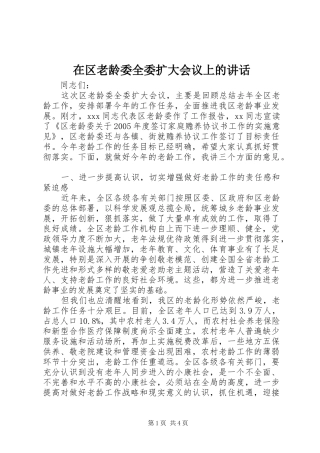 在区老龄委全委扩大会议上的讲话发言